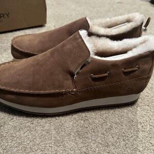 Brown Suede Slip-On Shoes with Fur Lining